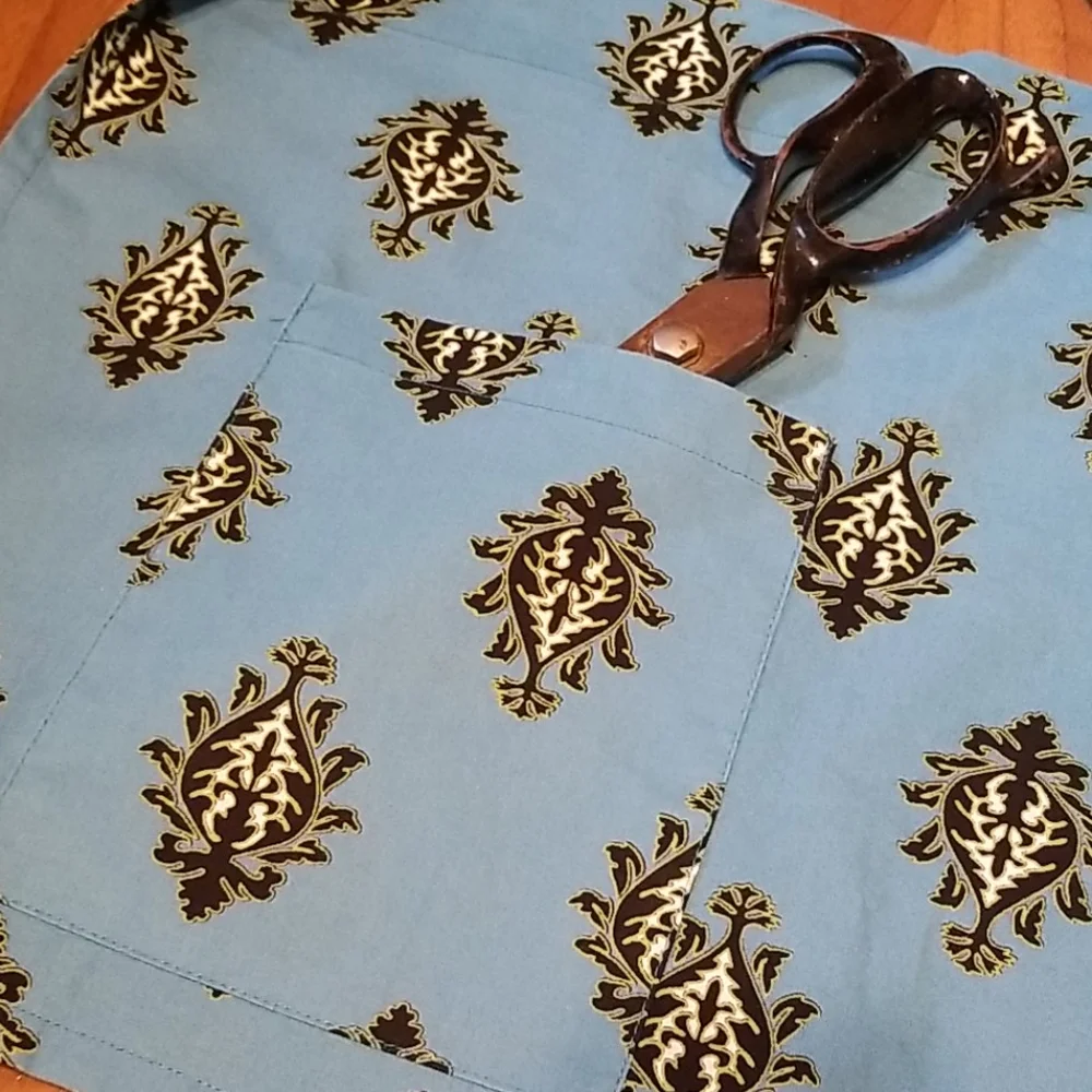 Hen House Linens Blue Black Cocktail Apron with Tie Bow & Pocket